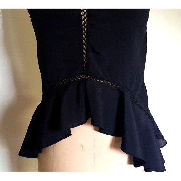 Y2K lack strappy ruffled tank top shirt XS with eyelet lace details - Picture 4 of 9